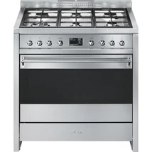 SMEG SZABADONÁLLÓ TŰZHELY, OperaDesign, 90 cm, 9 funkció, 70 l sütőtér, főzőlap:6 gázégő, rozsdamentes acél