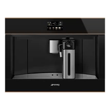 SMEG TELJESEN AUTOMATA KÁVÉFŐZŐ, Dolce Stil Novo design, 60x45 cm, fekete üveg, réz dísz