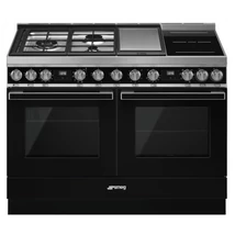 SMEG SZABADONÁLLÓ TŰZHELY, Portofino design, 120 cm, 2 sütőtér, gáz- teppanyaki- és indukciós főzőlap, antracit