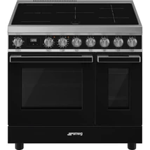 SMEG SZABADONÁLLÓ TŰZHELY, Portofino design, 90 cm, 2 sütőtér, indukciós főzőlap, fekete