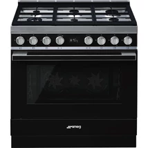 SMEG SZABADONÁLLÓ TŰZHELY, Portofino design, 90 cm, 1 sütőtér, gáz főzőlap, fekete