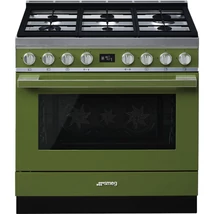 SMEG SZABADONÁLLÓ TŰZHELY, Portofino design, 90 cm, 1 sütőtér, gáz főzőlap, oliva zöld