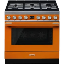 SMEG SZABADONÁLLÓ TŰZHELY, Portofino design, 90 cm, 1 sütőtér, gáz főzőlap, narancssárga