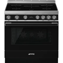 SMEG SZABADONÁLLÓ TŰZHELY, Portofino design, 90 cm, 1 sütőtér, indukciós főzőlap, fekete