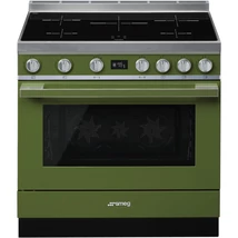 SMEG SZABADONÁLLÓ TŰZHELY, Portofino design, 90 cm, 1 sütőtér, indukciós főzőlap, oliva zöld