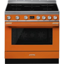 SMEG SZABADONÁLLÓ TŰZHELY, Portofino design, 90 cm, 1 sütőtér, indukciós főzőlap, narancssárga