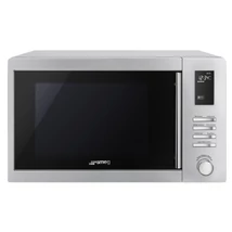 SMEG MIKROHULLÁMÚ SÜTŐ, Universal design, szabadonálló, 25 liter, 5 funkció, LED kijelző, forgótányér, inox / fekete