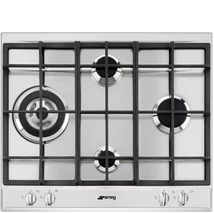 SMEG GÁZ FŐZŐLAP,Selezione ,60 cm,3 normál + 1 3,5 kW WOK égő,öntöttvas edénytartó rács, ujjlenyomatm.rm.acél,ezüst gombok