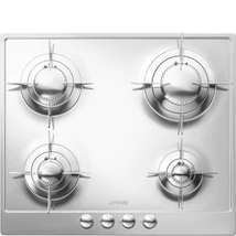 SMEG GÁZ FŐZŐLAP,Piano ,60 cm,3 normál + 1 3,0 kW-os wok égő,fényes rozsdamentes acél,ezüst vezérlőgombok