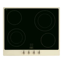 SMEG KERÁMIA FŐZŐLAP, Colonial design, 60 cm, 4 főzőzóna, 9 fokozat, bézs, arany vezérlőgombok