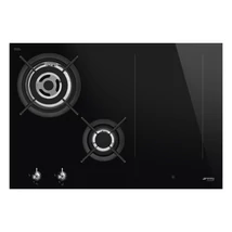 SMEG KOMBINÁLT FŐZŐLAP,Classic,75cm,munkalapsz.,1 + 3,3 kW WOK,2 Eclipse dupla booster,slider,multizone,fekete üvegkerámia
