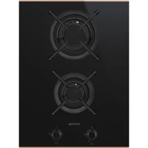 SMEG GÁZ FŐZŐLAP, Dolce Stil Novo design,38 cm,2 gázégő, öntöttvas edénytartók, feketeüvegkerámia alap réz díszítéssel