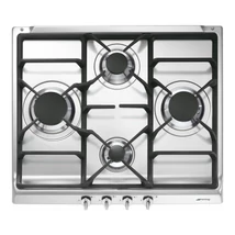 SMEG GÁZ FŐZŐLAP, Classic design, 60 cm, 4 gázégő, öntöttvas edénytartók, rozsdamentes acél, ezüst vezérlőgombok