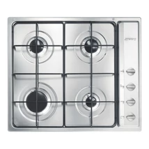 SMEG GÁZ FŐZŐLAP, Contemporary design, 60 cm, 4 gázégő, zománcozott edénytartók, szálcsiszolt rozsdamentes acél