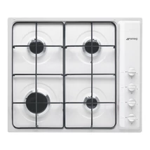 SMEG GÁZ FŐZŐLAP, Contemporary design, 60 cm, 4 gázégő, zománcozott edénytartó, fehér, fehér vezérlőgombok