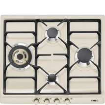SMEG GÁZ FŐZŐLAP,Cortina,60 cm,3 norm + 1 db 4 kW-os ultra-wok égő,öntöttvas edénytart,bézs,bronz gombok