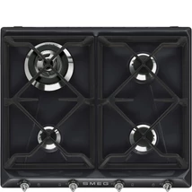 SMEG GÁZ FŐZŐLAP, Victoria design, 60 cm, 3 db normál + 1 db 3,3 kW-os WOK gázégő, öntöttvas edénytartók, fekete