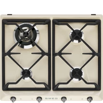 SMEG GÁZ FŐZŐLAP, Victoria design, 60 cm, 3 db normál + 1 db 3,3 kW-os WOK gázégő, öntöttvas edénytartók, bézs