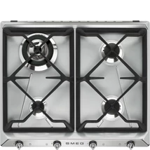 SMEG GÁZ FŐZŐLAP,Victoria,60 cm,3 db norm + 1 db 3,3 kW-os WOK égő,öntöttvas edénytart,szálcsiszolt rm.acél