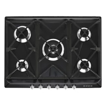 SMEG GÁZ FŐZŐLAP, Victoria design, 70 cm, 4 db normál + 1 db 5,0 kW-os ultra-wok gázégő, öntöttvas edénytartók, fekete