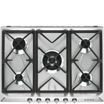 SMEG GÁZ FŐZŐLAP,Victoria,70 cm,4 db norm + 1 db 5,0 kW-os ultra-wok égő,öntöttvas edénytart,szálcsisz.rm.acél