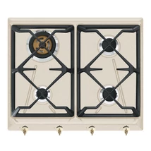 SMEG GÁZ FŐZŐLAP, Colonial design, 60 cm,4 db normál gázégő, 2 db öntöttvasedénytartó, avena bézs, bronz vezérlőgombok