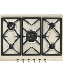 SMEG GÁZ FŐZŐLAP,Colonial,70 cm,antracit,4 db norm + 1 db  5,0 kW-os ultra-wok égő,öntöttvas edénytart,bézs,bronz gombok
