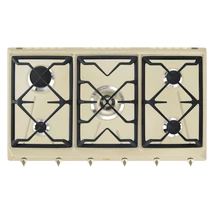 SMEG GÁZ FŐZŐLAP, Colonial, 90 cm, 4 db norm + 1 db 5 kW-os wok égő, öntöttvas edénytart,bézs,bronz vezérlőgomb