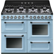 SMEG SZABADONÁLLÓ TŰZHELY, Victoria, 110 cm, 2 sütő, 61 + 61 l, grill rekesz 36 l, 7 égő, világoskék / ezüst vezérlőgombok
