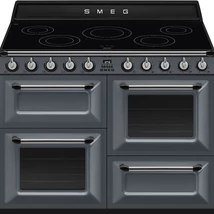 SMEG SZABADONÁLLÓ TŰZHELY,Victoria,110cm,2 sütő,61 + 61 l,grill rekesz: 36 l,5 indukciós zóna, palaszürke, ezüst gombokkal