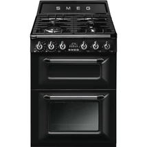 SMEG SZABADONÁLLÓ TŰZHELY,Victoria,60cm,4 + 2 funkció,65 + 35 l ,főzőlap: 4 gázégő,öntöttvas edénytartó,fekete