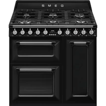 SMEG SZABADONÁLLÓ TŰZHELY, Victoria,90 cm,68 + 62 + 35 l,9 funkció,főzőlap: 6 gázégő, fekete/ ezüst gombokkal