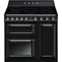 SMEG SZABADONÁLLÓ TŰZHELY, Victoria,90cm,3 sütő,9funkció,indukciós főzőlap: 5zóna, fekete / ezüst gombokkal