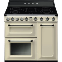 SMEG SZABADONÁLLÓ TŰZHELY, Victoria,90cm,3 sütő,9funkció,indukciós főzőlap: 5zóna, bézs/ ezüst gombokkal