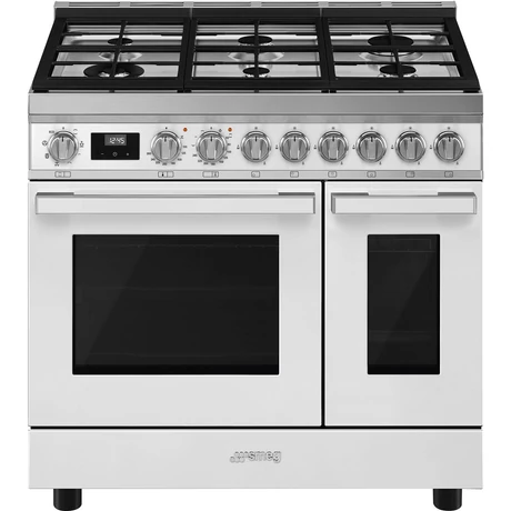 SMEG SZABADONÁLLÓ TŰZHELY,Portofino,90 cm,70 + 35 l,8 + 4 f, gőztisztítás, 6 égő (ebből 1 db 4,2 kW-os WOK égő),fehér