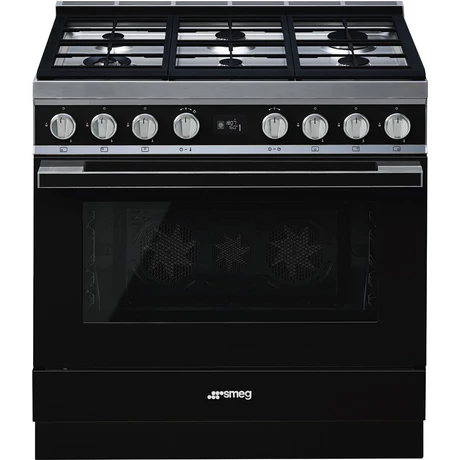 SMEG SZABADONÁLLÓ TŰZHELY, Portofino design, 90 cm, 1 sütőtér, gáz főzőlap, fekete