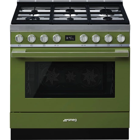 SMEG SZABADONÁLLÓ TŰZHELY, Portofino design, 90 cm, 1 sütőtér, gáz főzőlap, oliva zöld