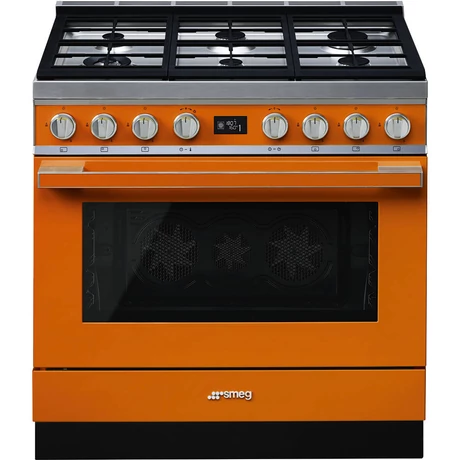 SMEG SZABADONÁLLÓ TŰZHELY, Portofino design, 90 cm, 1 sütőtér, gáz főzőlap, narancssárga