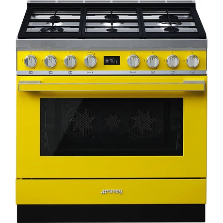 SMEG SZABADONÁLLÓ TŰZHELY, Portofino design, 90 cm, 1 sütőtér, gáz főzőlap, citromsárga