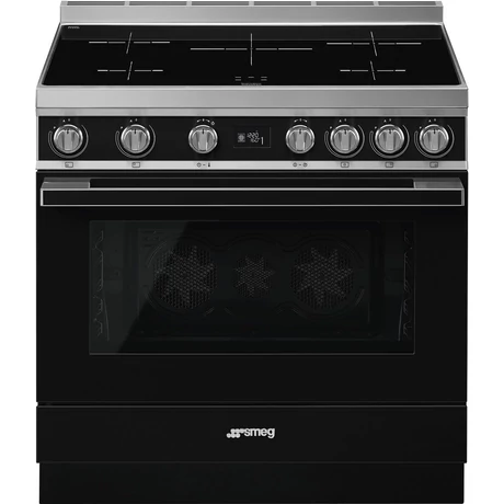 SMEG SZABADONÁLLÓ TŰZHELY, Portofino design, 90 cm, 1 sütőtér, indukciós főzőlap, fekete