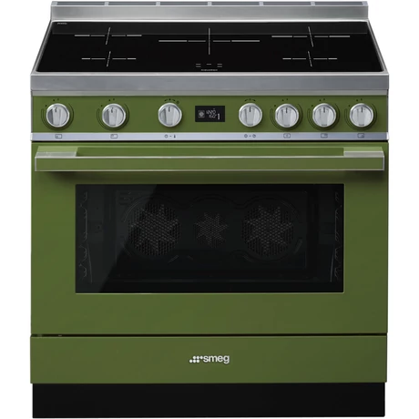 SMEG SZABADONÁLLÓ TŰZHELY, Portofino design, 90 cm, 1 sütőtér, indukciós főzőlap, oliva zöld