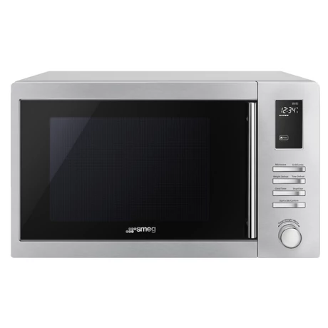 SMEG MIKROHULLÁMÚ SÜTŐ, Universal design, szabadonálló, 25 liter, 5 funkció, LED kijelző, forgótányér, inox / fekete