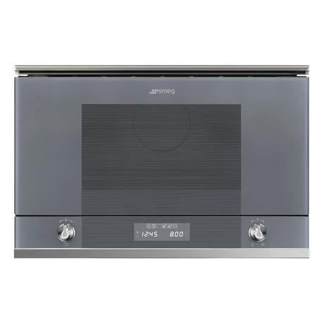 SMEG MIKROHULLÁMÚ SÜTŐ, Linea ,BEÉP., 22 liter, 6 funkció, LED kijelző,forgótányér nélküli, ezüst szürke üveg