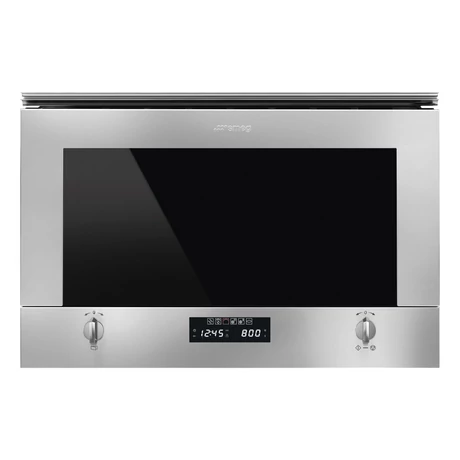 SMEG MIKROHULLÁMÚ SÜTŐ,Selezione ,beép.,22 liter,6 funkció,LED kijelző,forgótányér nélküli,rm.acél/ fekete üveg