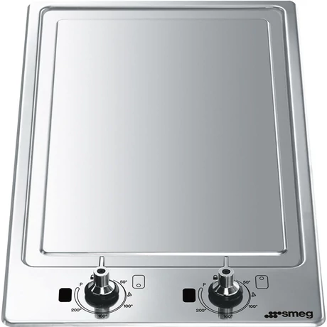 SMEG DOMINO GRILL TEPAN YAKI FŐZŐLAP,Classic ,31 cm,ultra-lapos,2 zóna,5 fok.,szálcsisz.rm.acél,Classic és Linea gombok