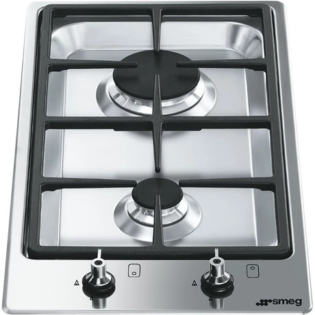 SMEG DOMINO GÁZ FŐZŐLAP, Classic , 31 cm, ultra-lapos forma,2égő, szálcsisz.rm.acél, Classic és Linea gombok
