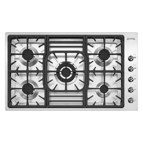 SMEG GÁZ FŐZŐLAP,Classic / Linea ,87cm,ultra-lapos,5 égő,4,0kW-os wok égő,rm.acél Classic és Linea gombok,rm.acél