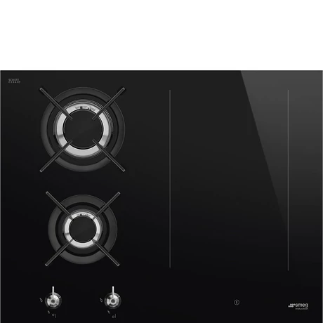 SMEG KOMBINÁLT FŐZŐLAP,Classic,65 cm,munkalapsz.,2 égő,2 Eclipse boosterzóna,slider,multizone,fekete üvegkerámia alap