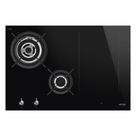 SMEG KOMBINÁLT FŐZŐLAP,Classic,75cm,munkalapsz.,1 + 3,3 kW WOK,2 Eclipse dupla booster,slider,multizone,fekete üvegkerámia