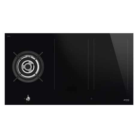 SMEG KOMBINÁLT FŐZŐLAP,Classic,90 cm,munkalapsz.,1 6 kW-os WOK égő,4 zóna,slider,multizone,fekete üvegkerámia